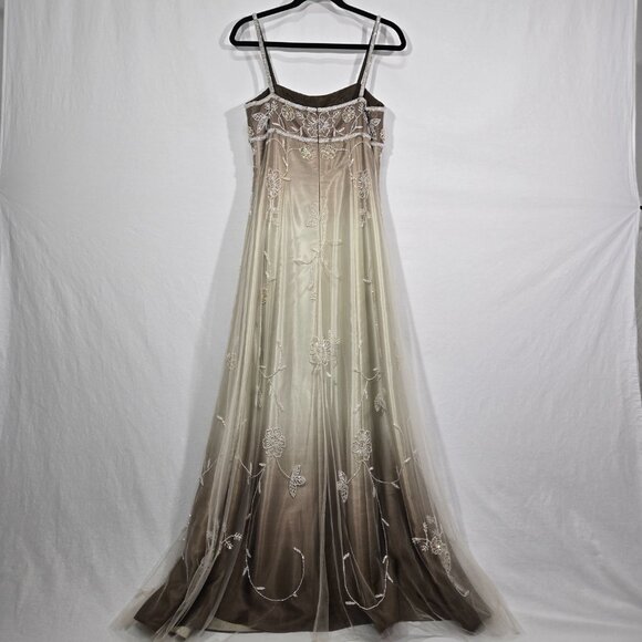 Vintage CACHE 90 Brown-Green Ombré Babydoll Front Split Flowy Formal Gown Size 6 - Picture 3 of 17